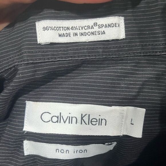 Calvin Klein Button-Up Shirt Long Sleeve Non-Iron Stretch Collared Gray Size L - Picture 3 of 4